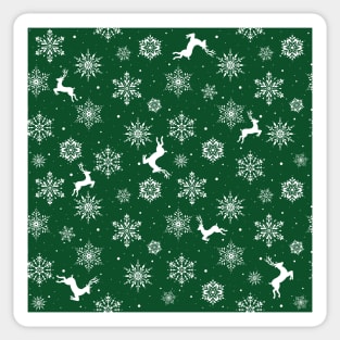 Christmas Reindeers Snowflakes Green Sticker